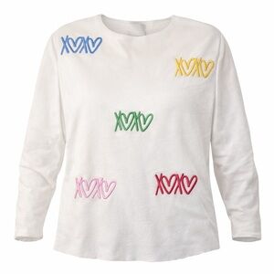 Women’s XOXO Embroidered Long Sleeve White Crewneck Colorful Graphic Size M